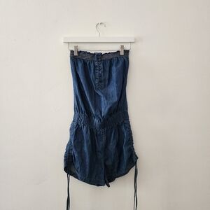 Blue Spice | Blue Chambray Strapless Romper